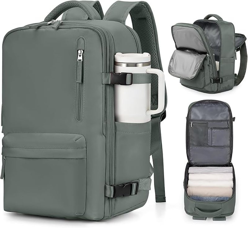 VGCUB travel backpack for women in green, carry-on size with a 15.6-inch laptop compartment