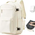 VGCUB vacuum compression backpack in beige with an external USB charging port and wet-dry pocket